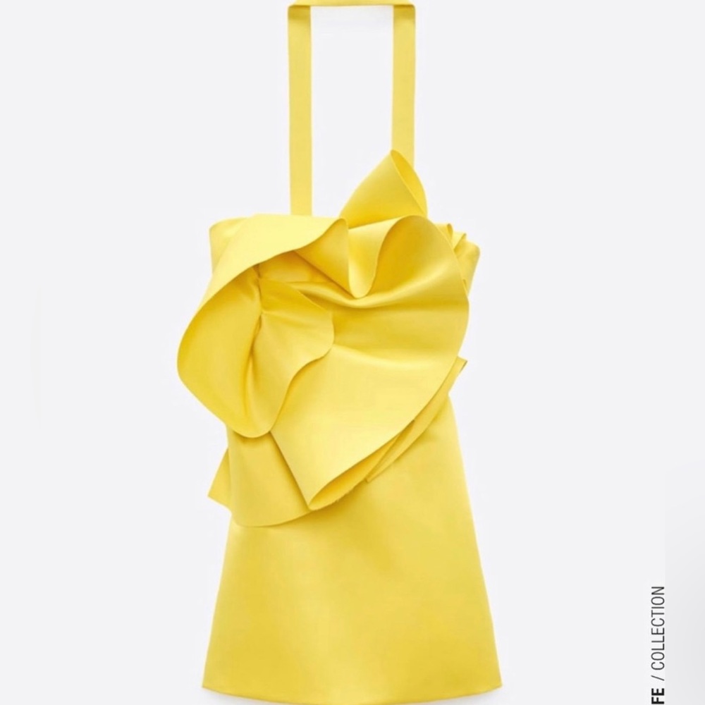 Zara Yellow Strapless Dress with Oversized Sculpted Ruffle